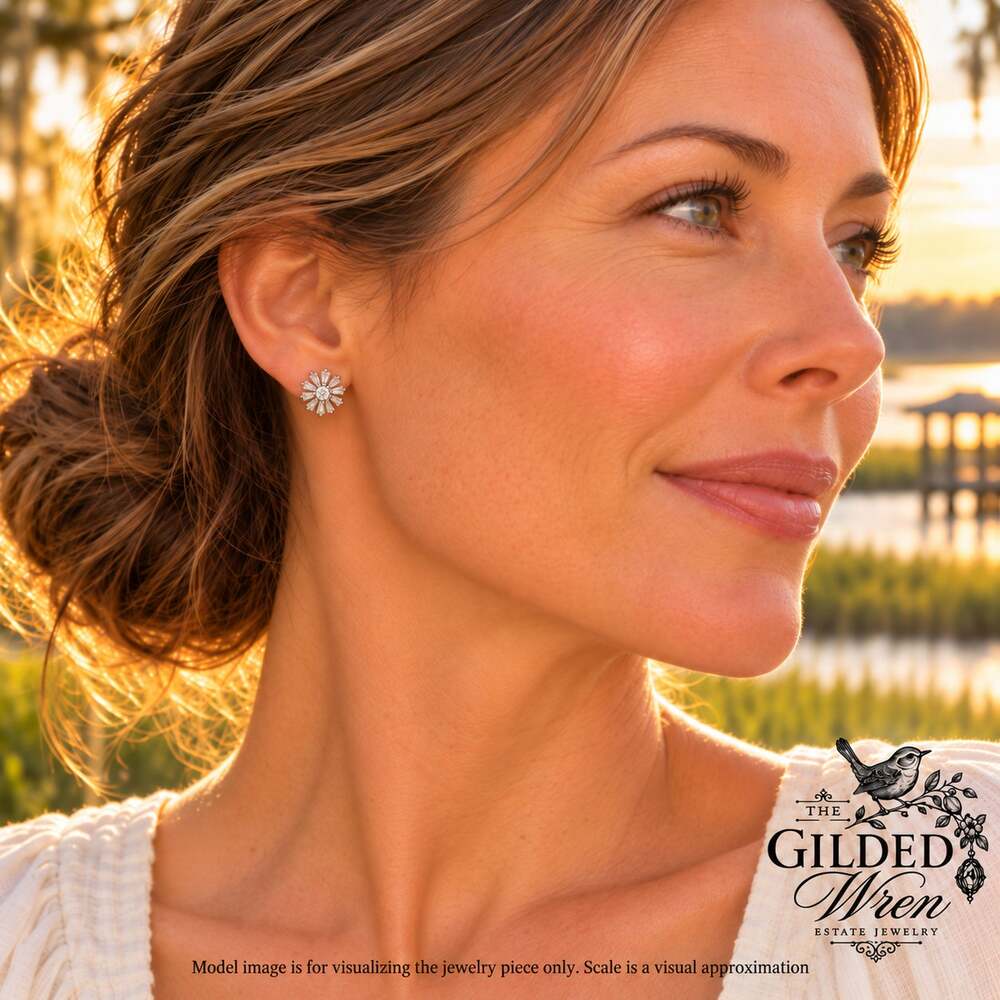 Rachel Ashwell 925 Silver CZ Flower Starburst Stud Earrings 9.37mm NIB